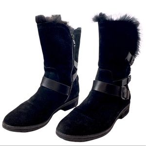 ANDREW MARC “Hudson” Rabbit Fur Lined Black Suede Boots Womens size 8.5 M